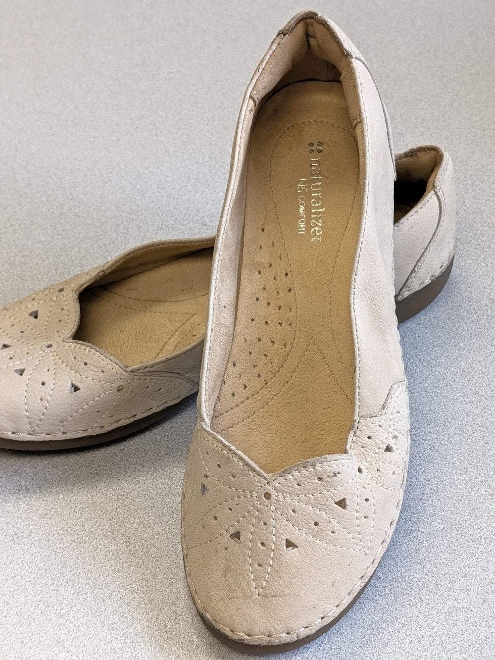 Naturalizer Pale Taupe Laser-Cut Slip-On Flats